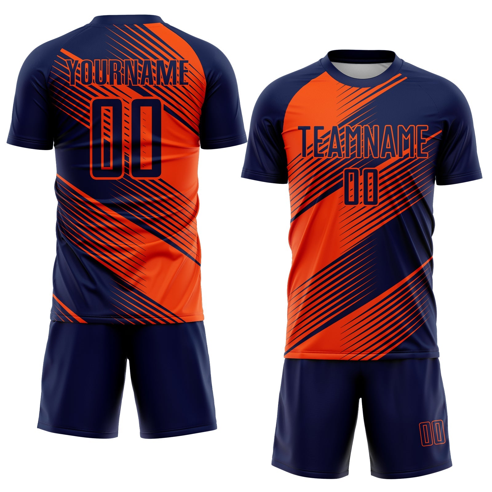 Custom Navy Orange Line Sublimation Soccer Uniform Jersey view 2