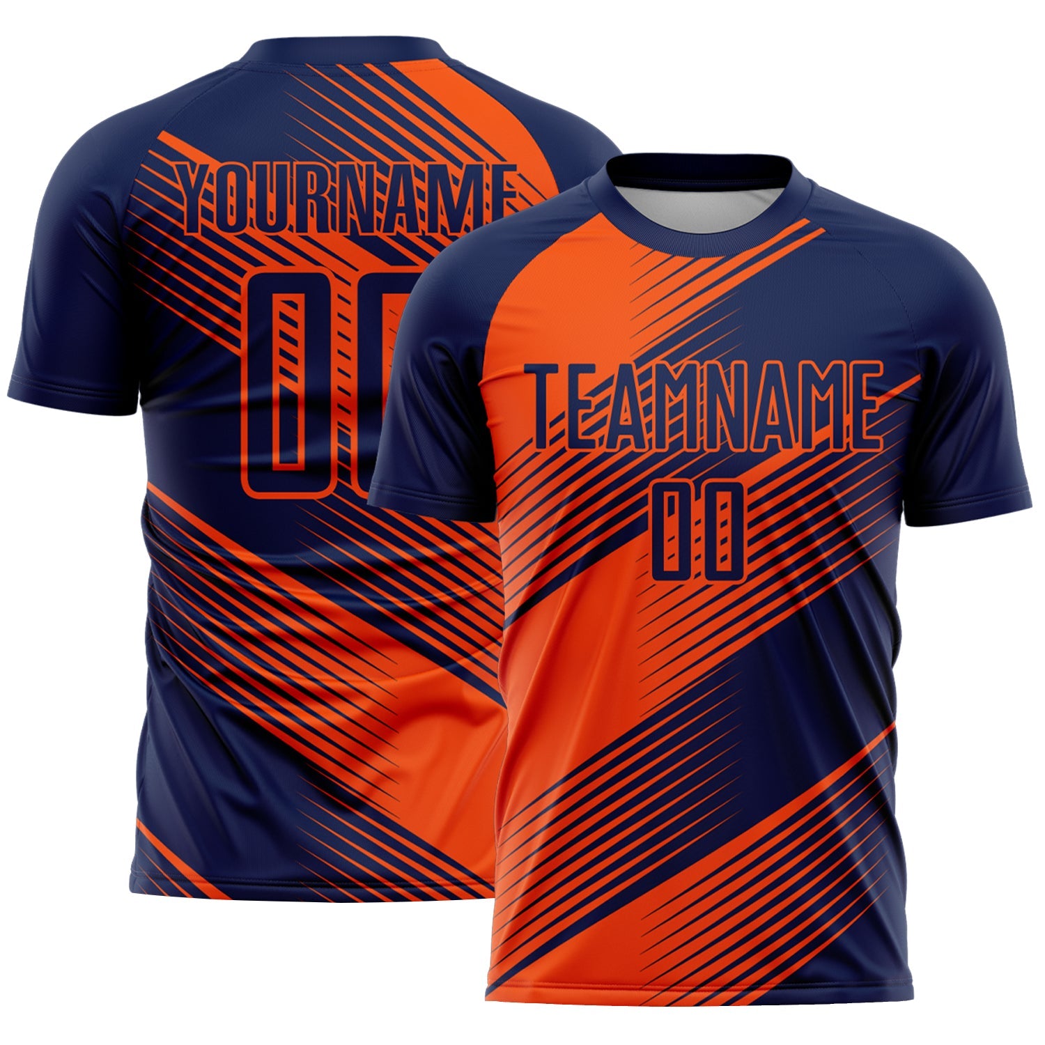 Custom Navy Orange Line Sublimation Soccer Uniform Jersey - Main View