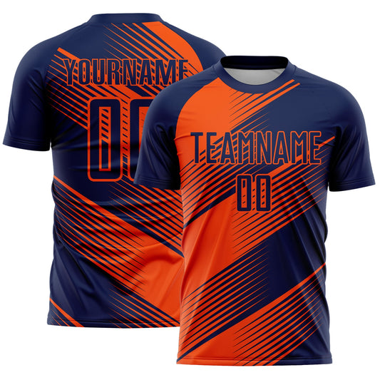 Custom Navy Orange Line Sublimation Soccer Uniform Jersey - Main View