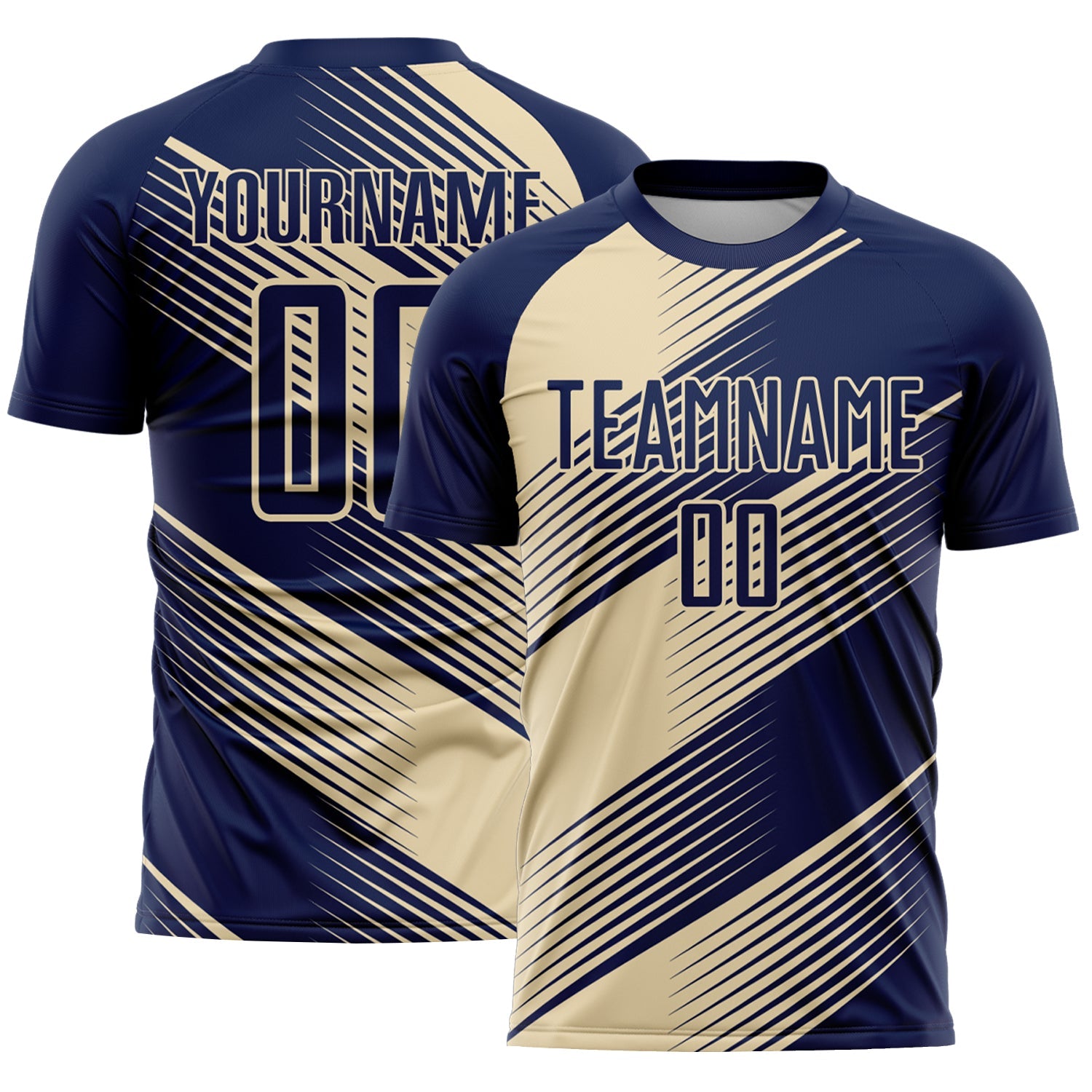 Custom Navy Cream Line Sublimation Soccer Uniform Jersey - Main View