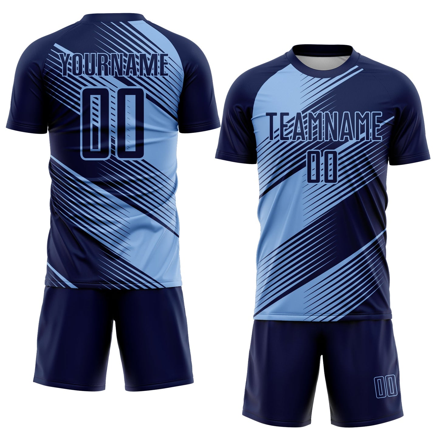 Custom Navy Light Blue Line Sublimation Soccer Uniform Jersey view 2