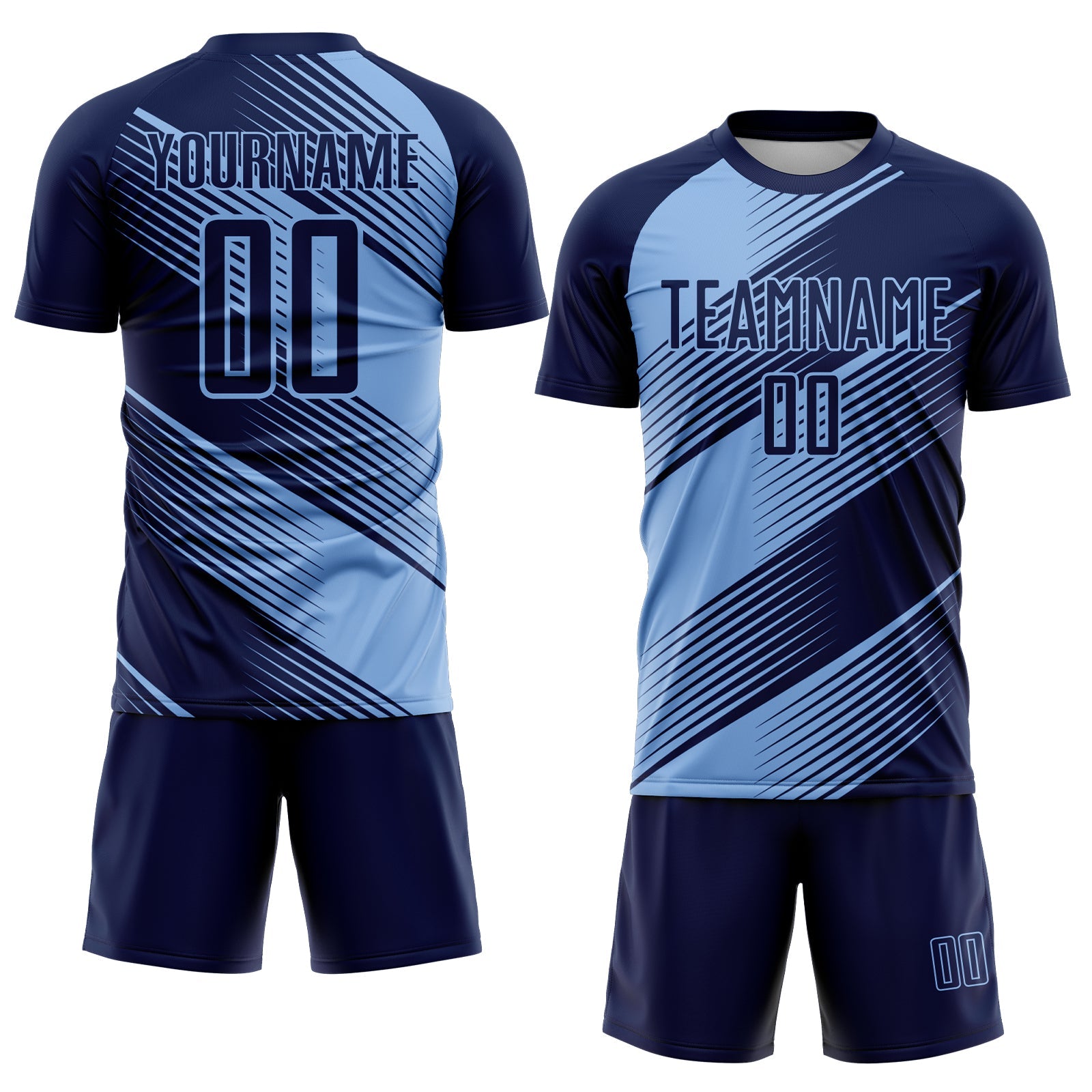 Custom Navy Light Blue Line Sublimation Soccer Uniform Jersey view 2