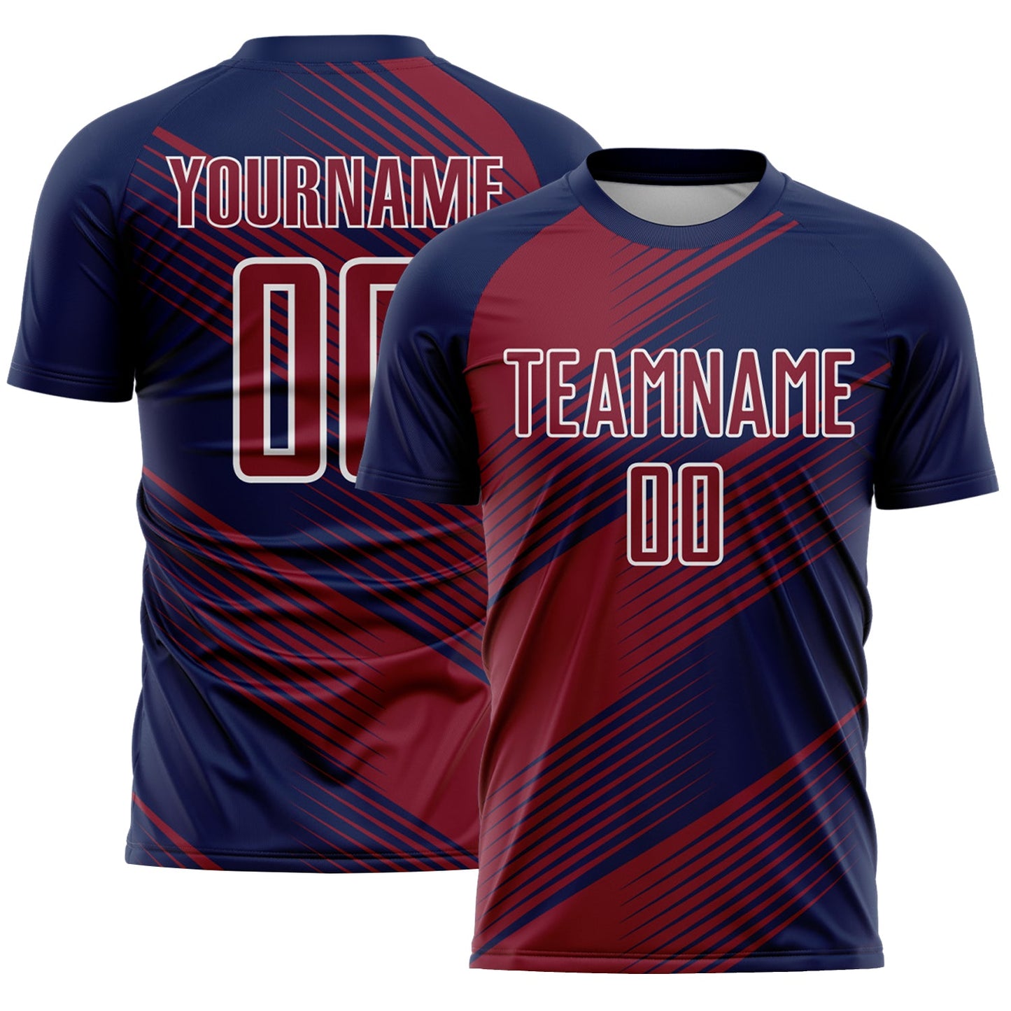 Custom Navy Crimson-White Line Sublimation Soccer Uniform Jersey - Main View
