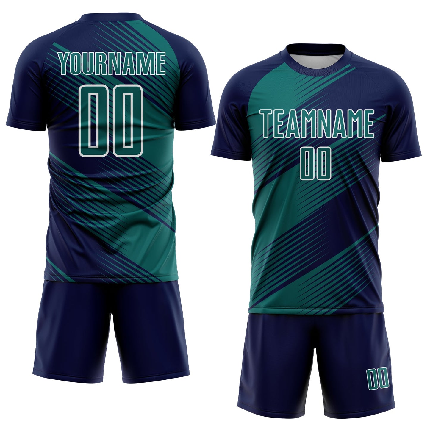 Custom Navy Teal-White Line Sublimation Soccer Uniform Jersey view 2