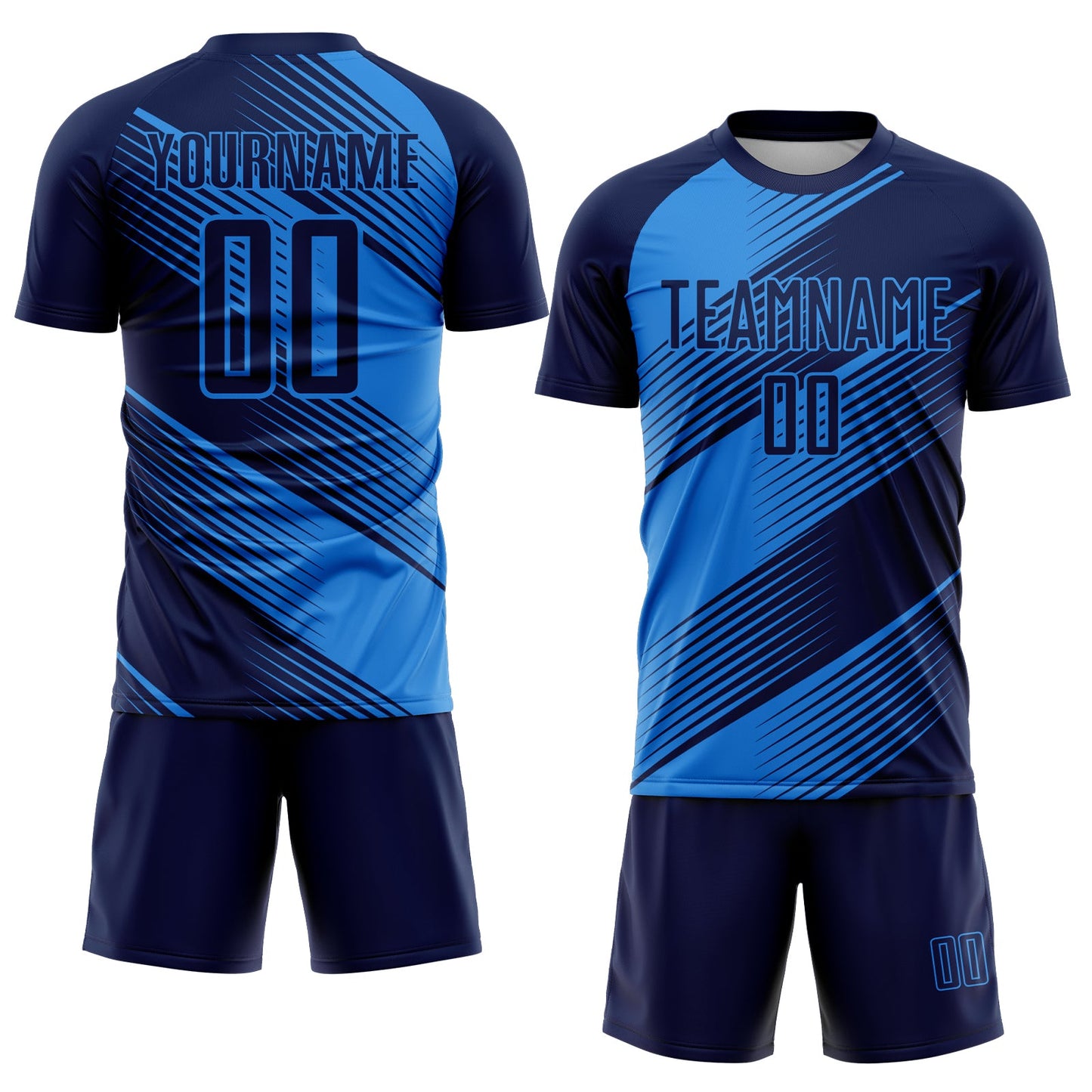 Custom Navy Powder Blue Line Sublimation Soccer Uniform Jersey view 2