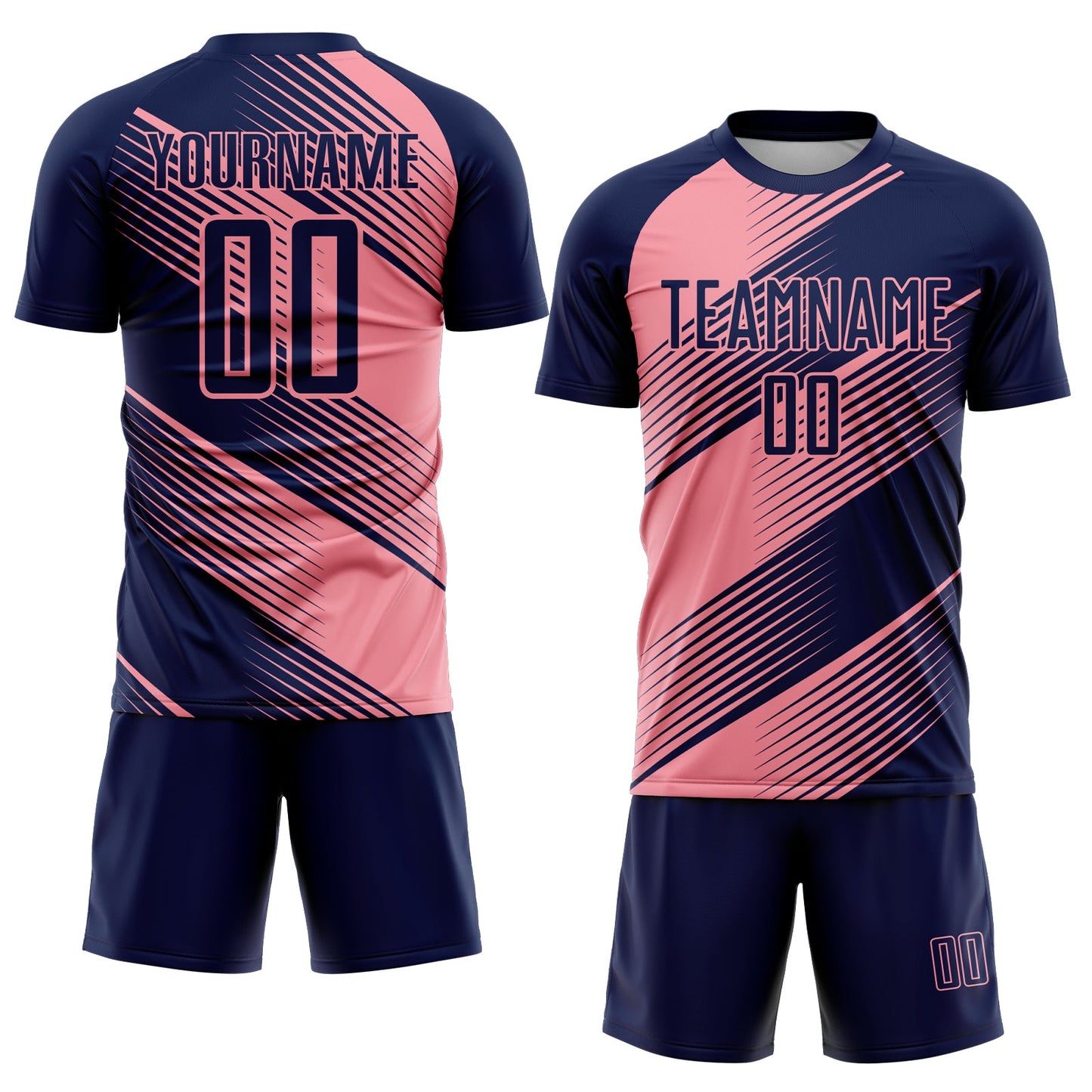Custom Navy Medium Pink Line Sublimation Soccer Uniform Jersey view 2