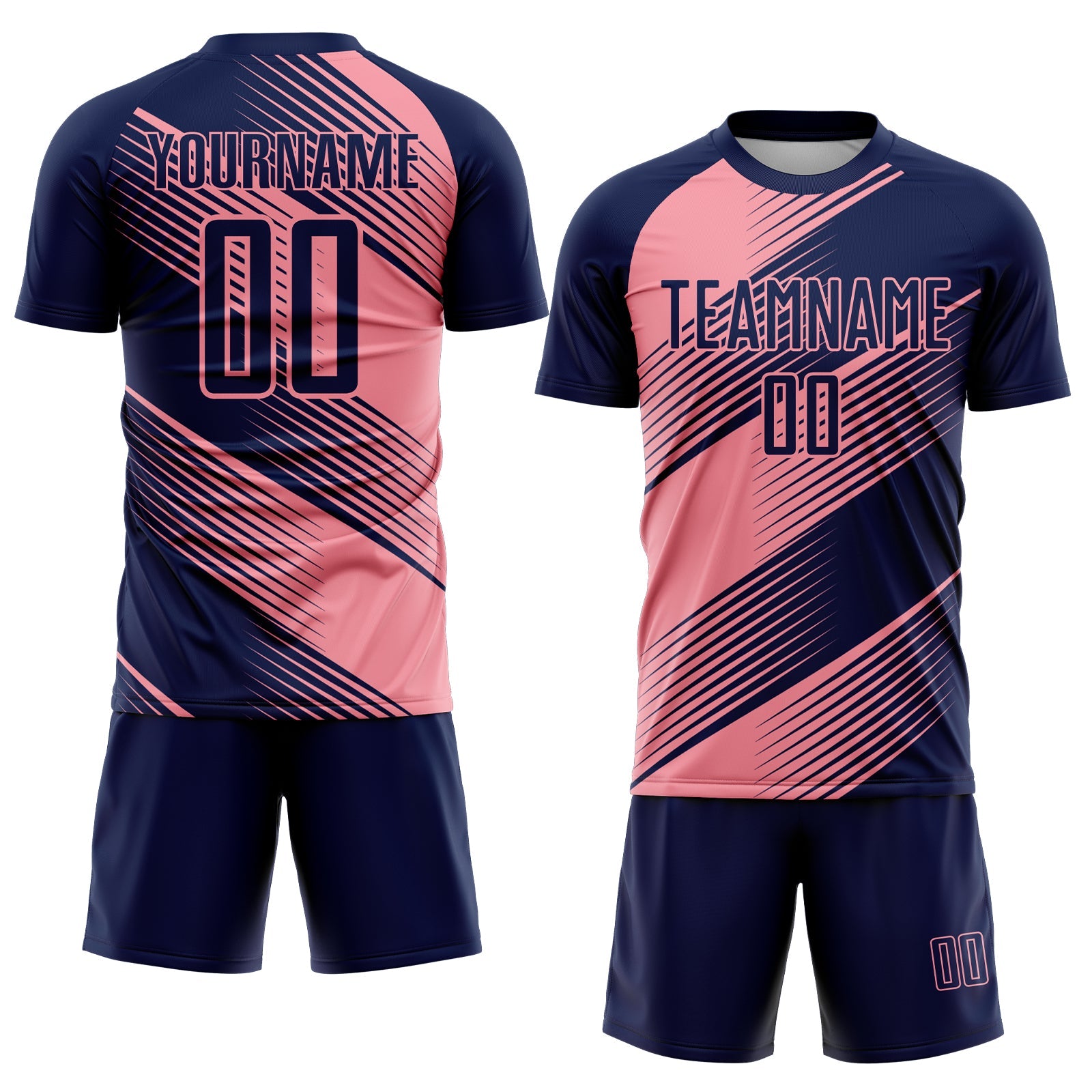 Custom Navy Medium Pink Line Sublimation Soccer Uniform Jersey view 2