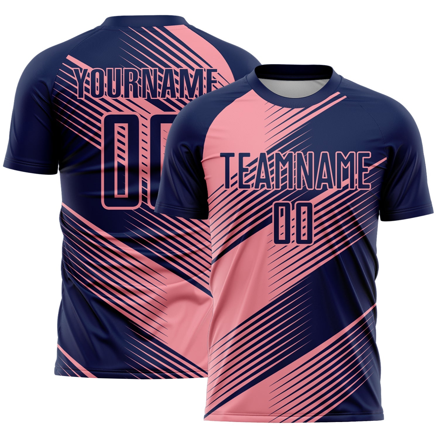 Custom Navy Medium Pink Line Sublimation Soccer Uniform Jersey - Main View