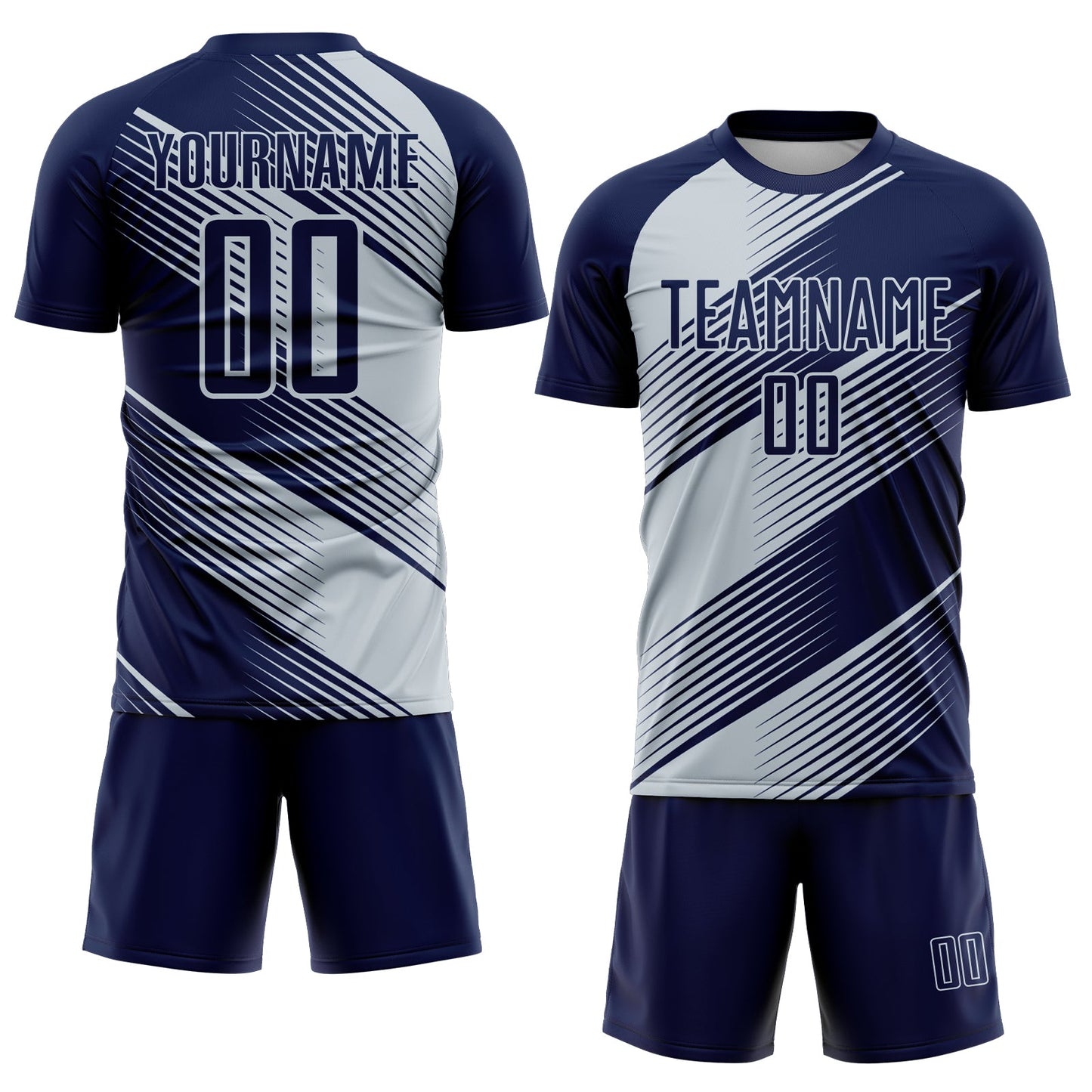Custom Navy Silver Line Sublimation Soccer Uniform Jersey view 2