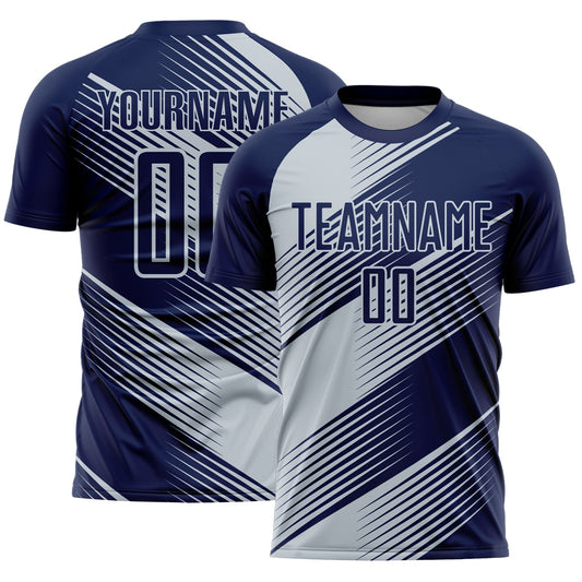 Custom Navy Silver Line Sublimation Soccer Uniform Jersey - Main View