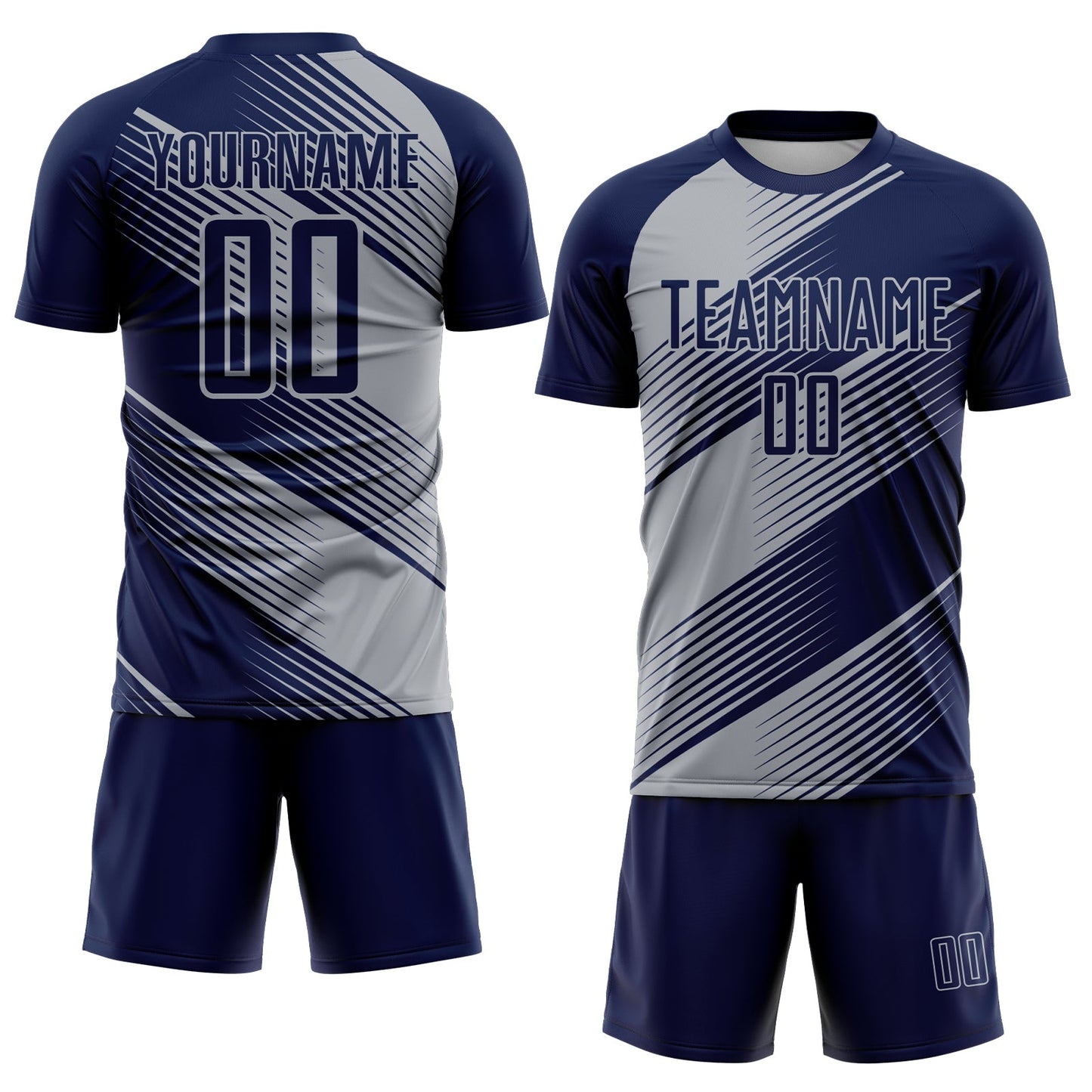 Custom Navy Gray Line Sublimation Soccer Uniform Jersey view 2