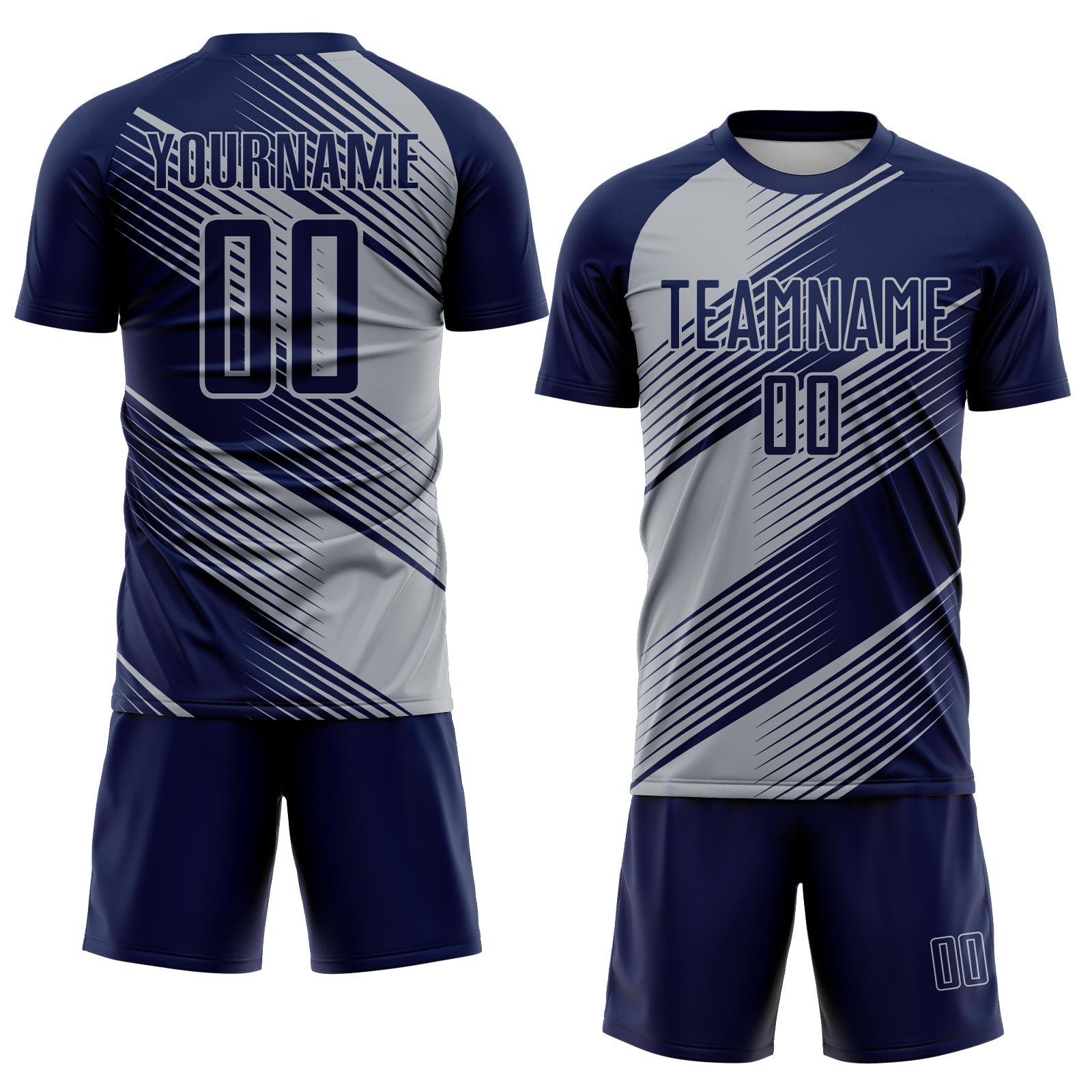 Custom Navy Gray Line Sublimation Soccer Uniform Jersey view 2