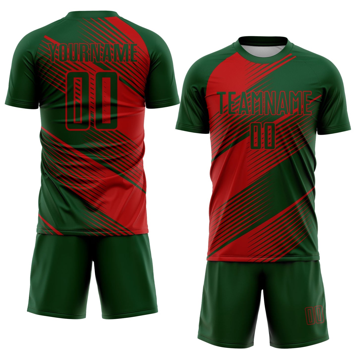 Custom Green Red Line Sublimation Soccer Uniform Jersey view 2