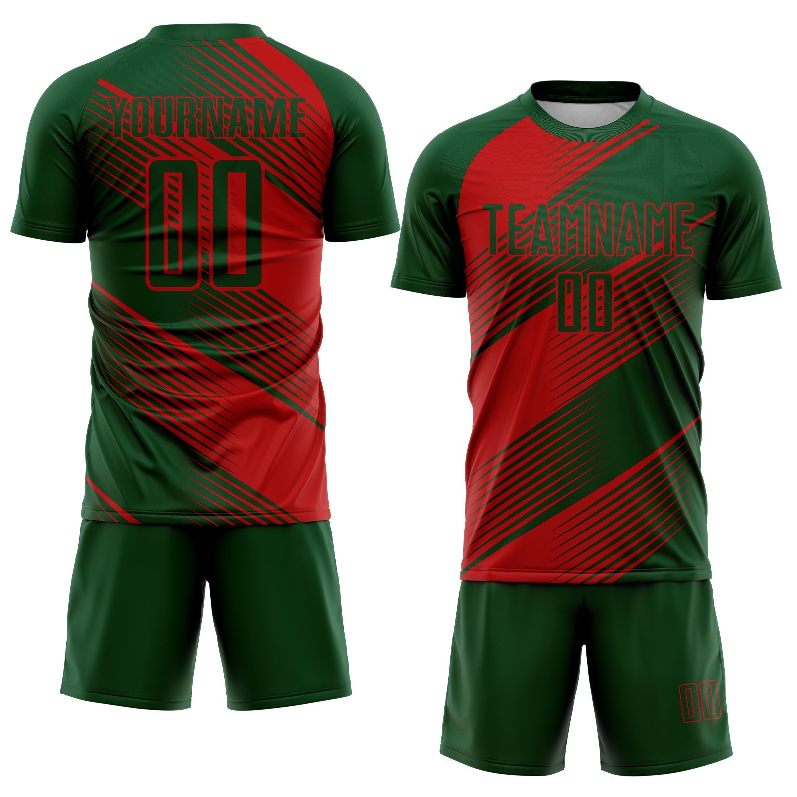 Custom Green Red Line Sublimation Soccer Uniform Jersey view 2