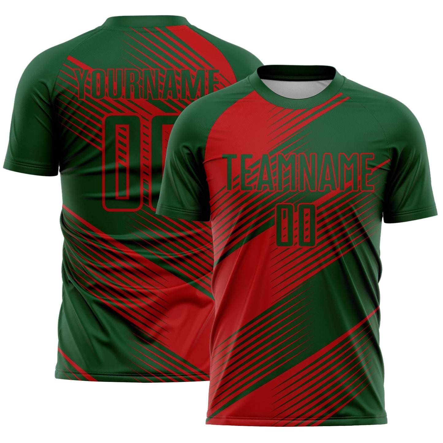 Custom Green Red Line Sublimation Soccer Uniform Jersey - Main View