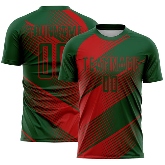 Custom Green Red Line Sublimation Soccer Uniform Jersey - Main View