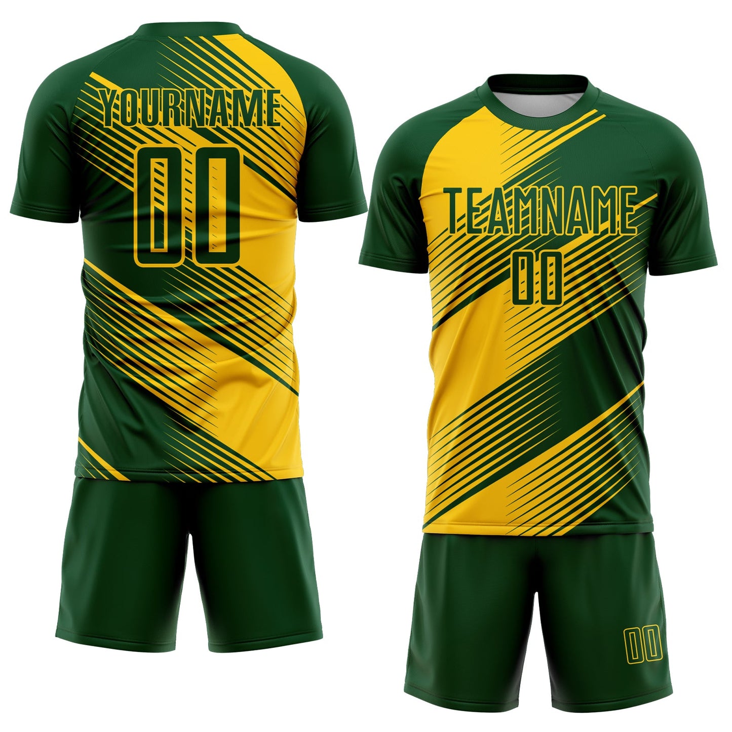 Custom Green Yellow Line Sublimation Soccer Uniform Jersey view 2