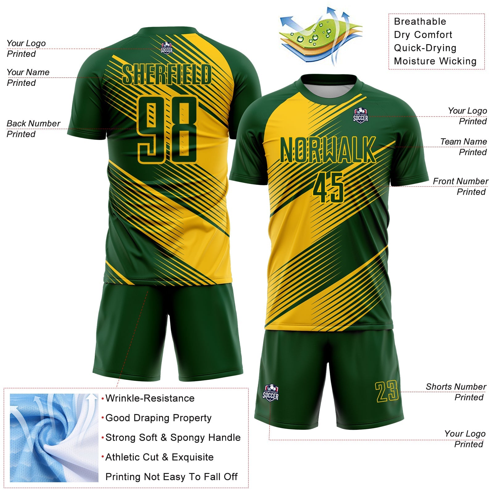 Custom Green Yellow Line Sublimation Soccer Uniform Jersey view 4