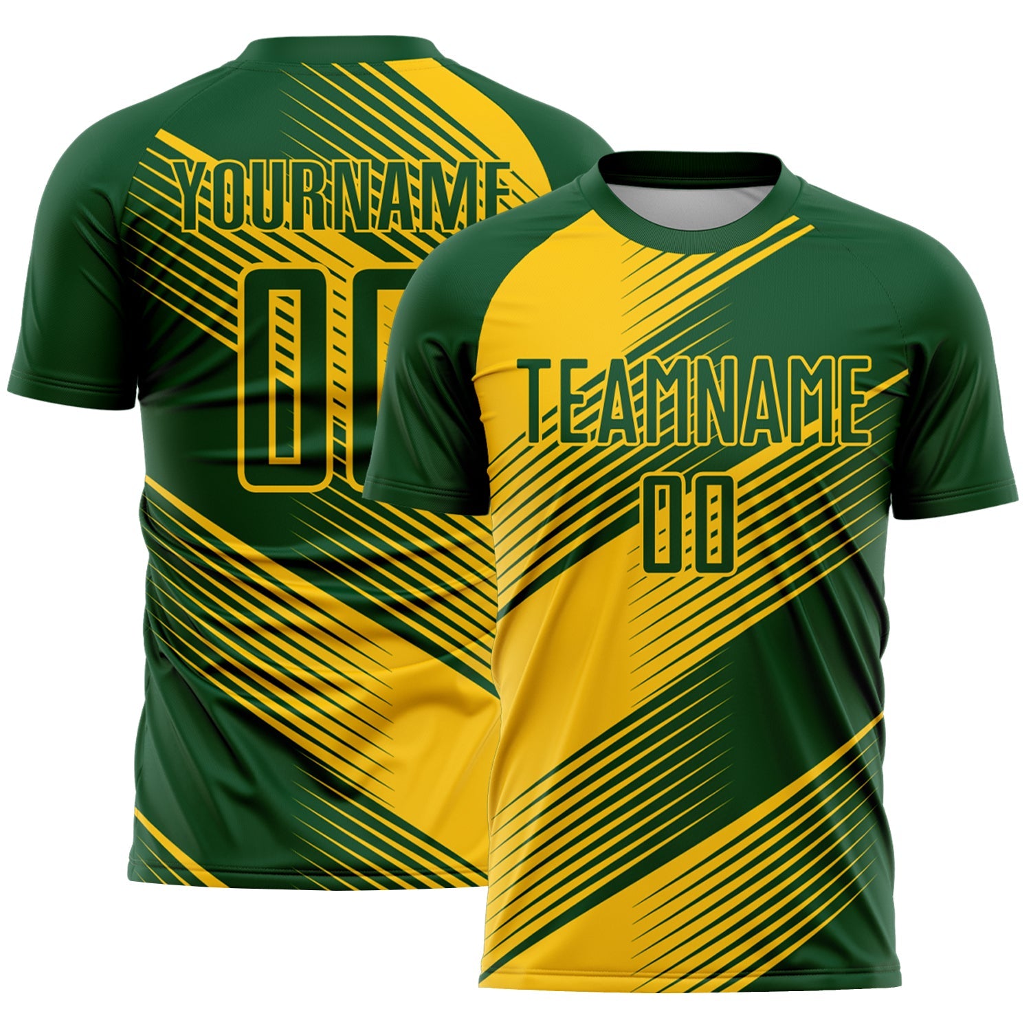 Custom Green Yellow Line Sublimation Soccer Uniform Jersey - Main View