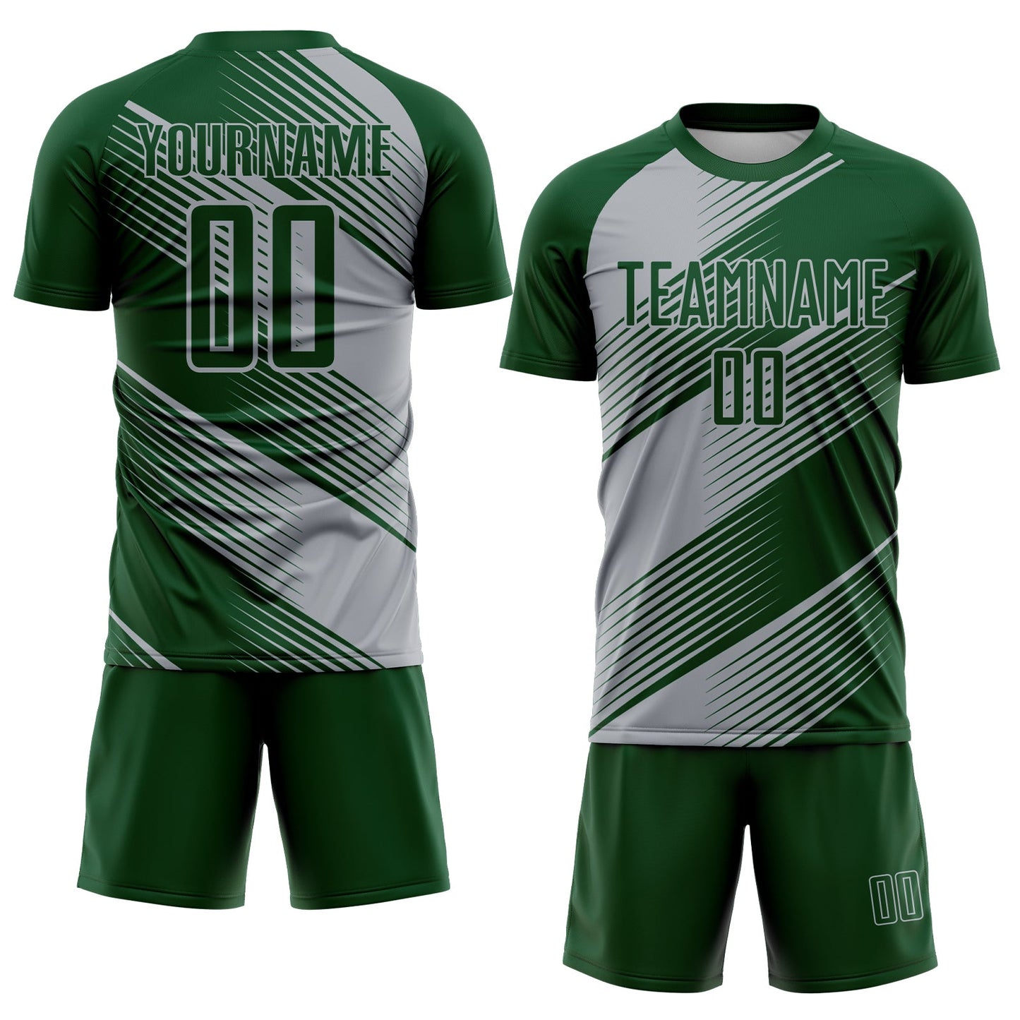Custom Green Gray Line Sublimation Soccer Uniform Jersey view 2