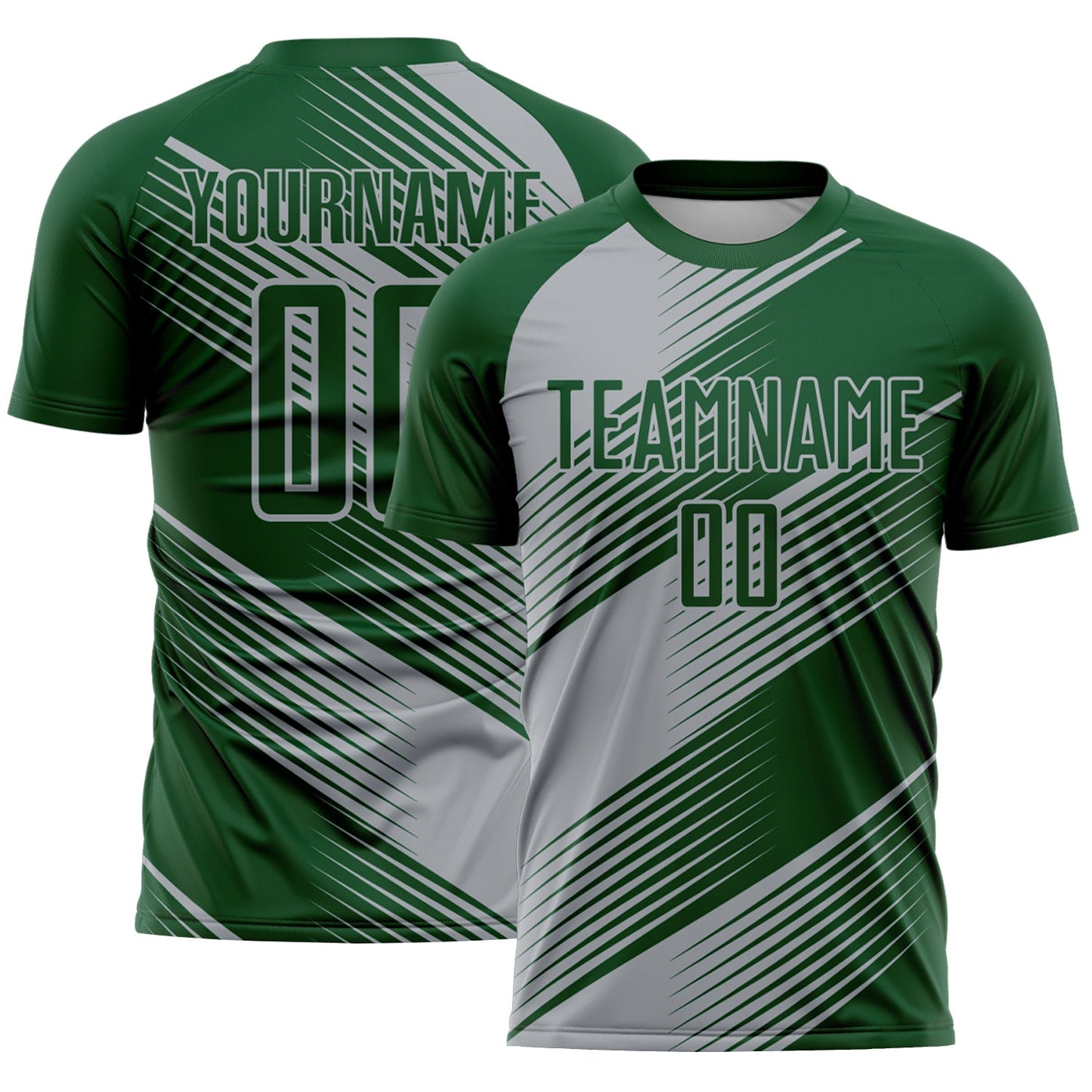 Custom Green Gray Line Sublimation Soccer Uniform Jersey - Main View