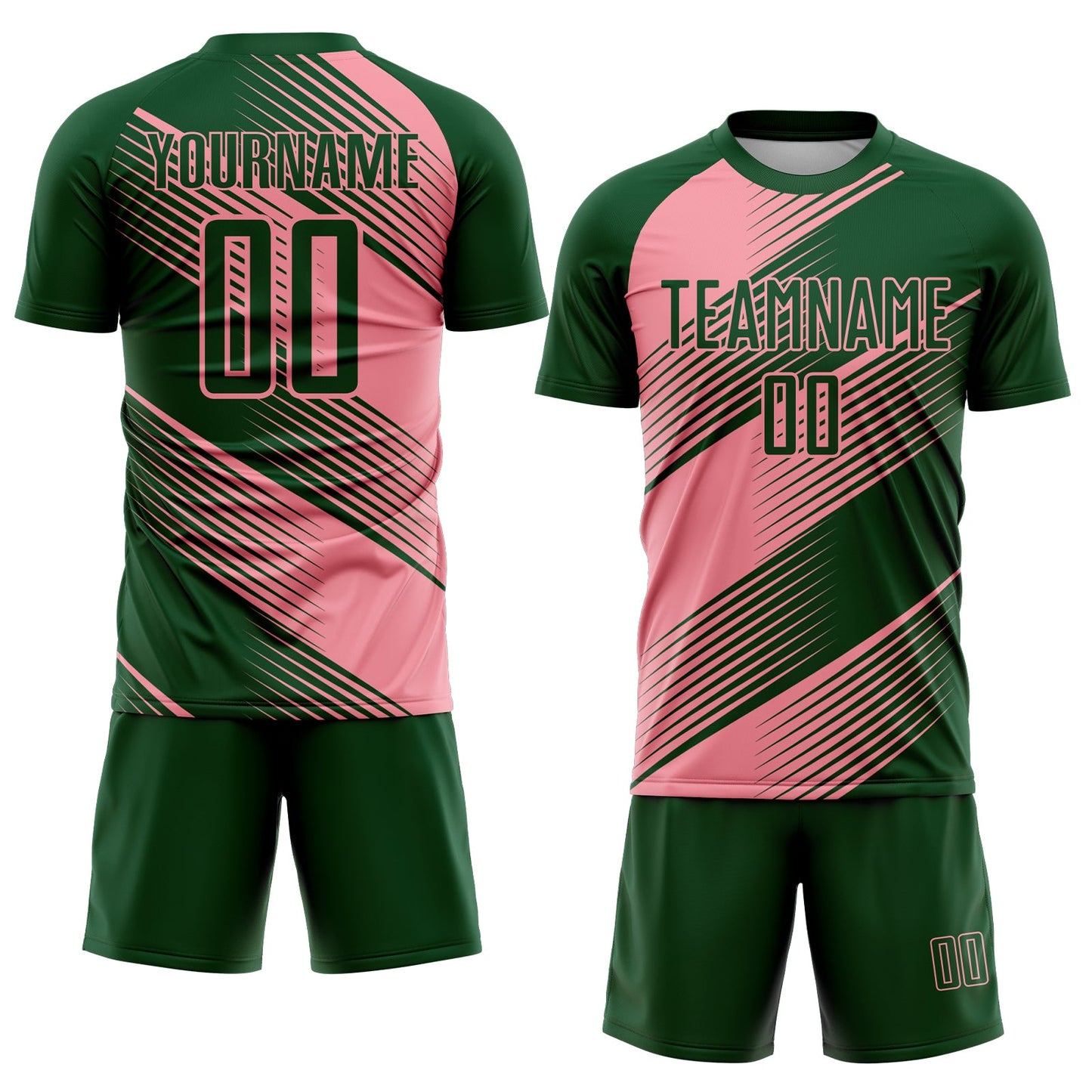 Custom Green Medium Pink Line Sublimation Soccer Uniform Jersey view 2