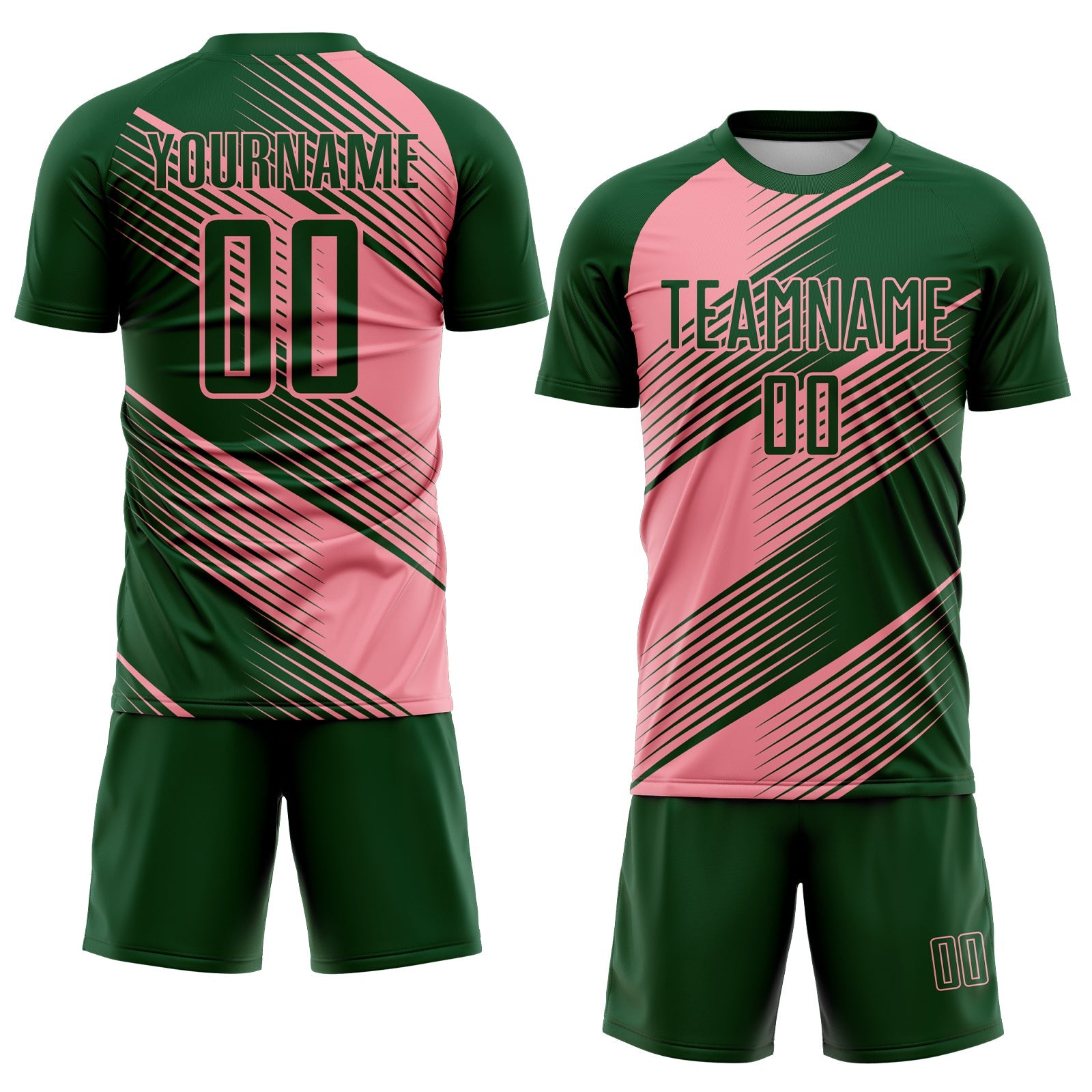 Custom Green Medium Pink Line Sublimation Soccer Uniform Jersey view 2