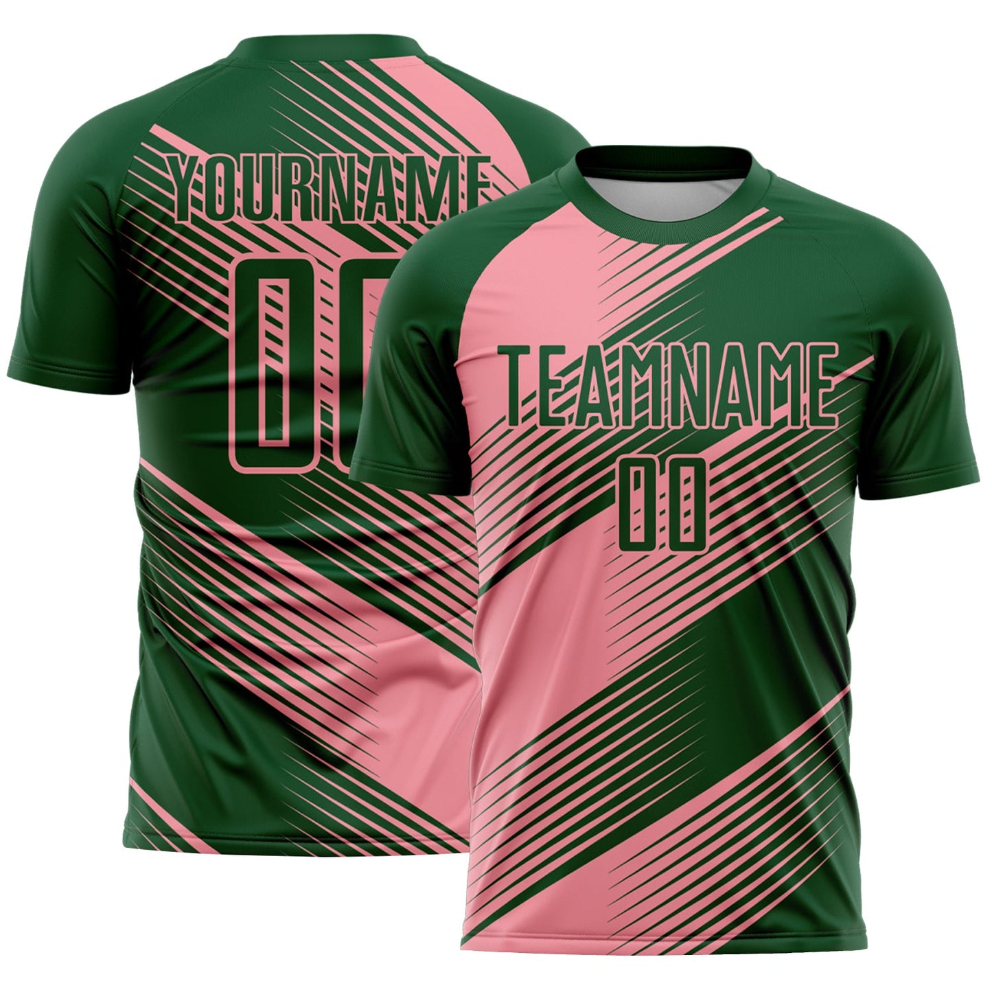 Custom Green Medium Pink Line Sublimation Soccer Uniform Jersey - Main View