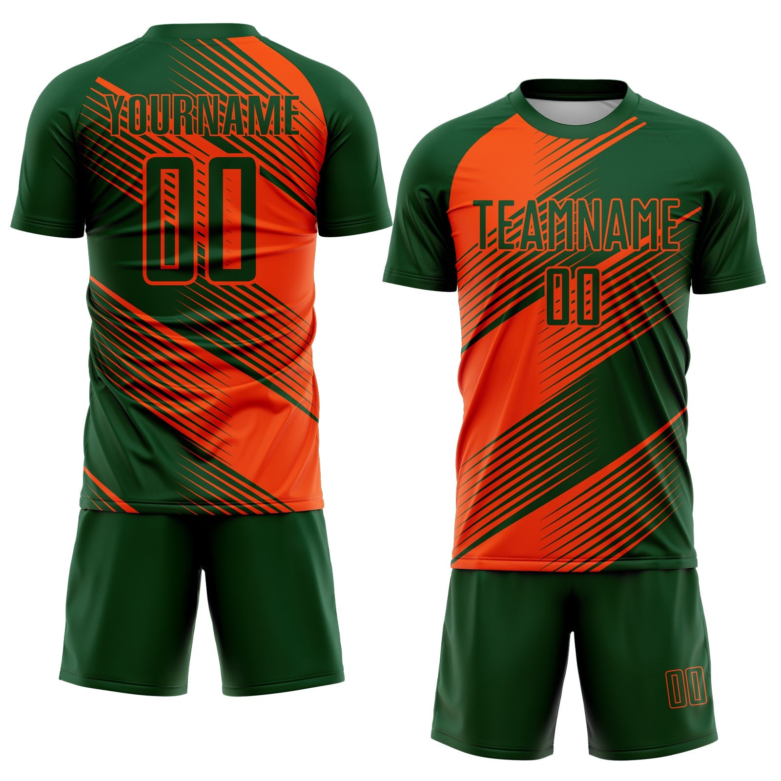 Custom Green Orange Line Sublimation Soccer Uniform Jersey view 2