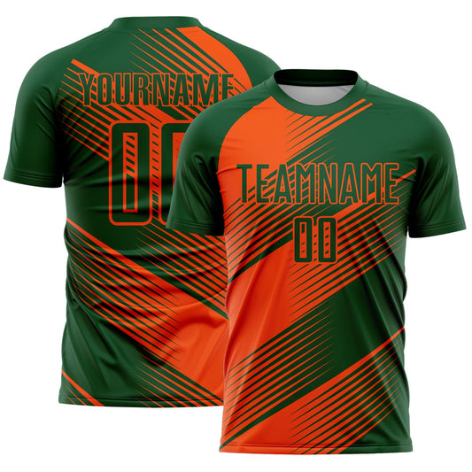 Custom Green Orange Line Sublimation Soccer Uniform Jersey - Main View