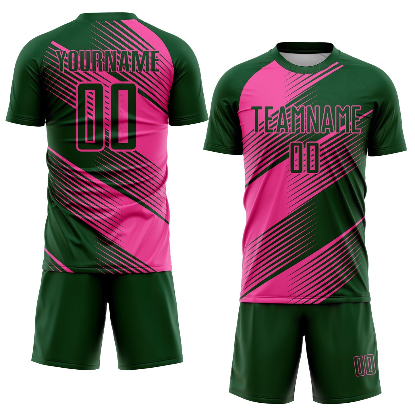 Custom Green Pink Line Sublimation Soccer Uniform Jersey view 2