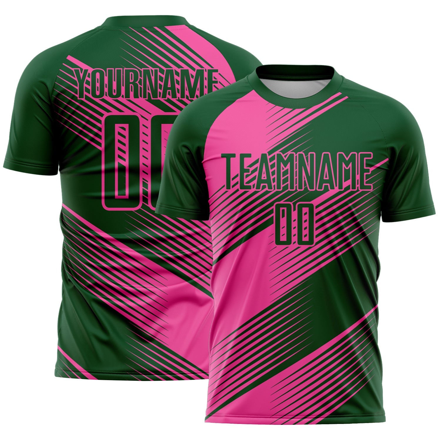 Custom Green Pink Line Sublimation Soccer Uniform Jersey - Main View