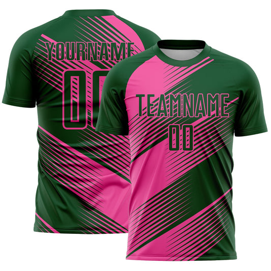 Custom Green Pink Line Sublimation Soccer Uniform Jersey - Main View