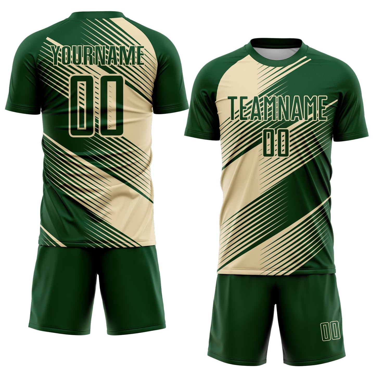 Custom Green Cream Line Sublimation Soccer Uniform Jersey view 2