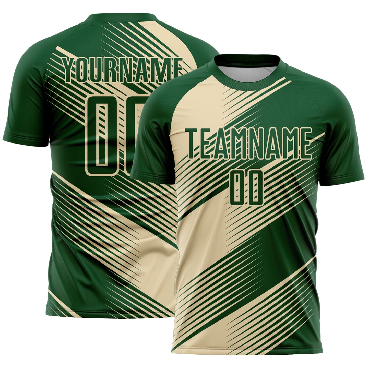 Custom Green Cream Line Sublimation Soccer Uniform Jersey - Main View
