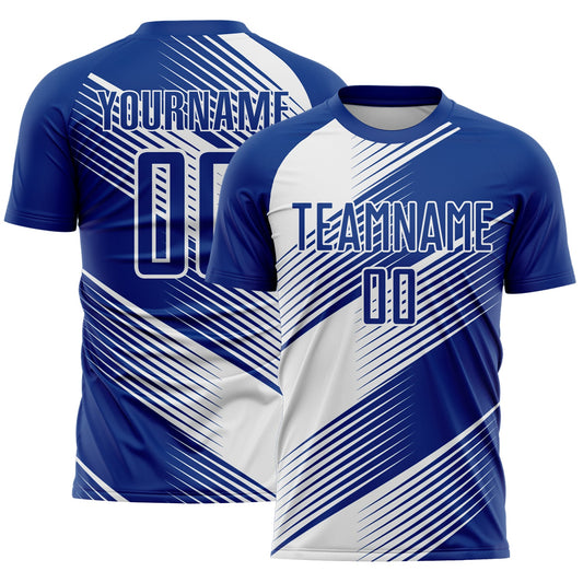 Custom Royal White Line Sublimation Soccer Uniform Jersey - Main View