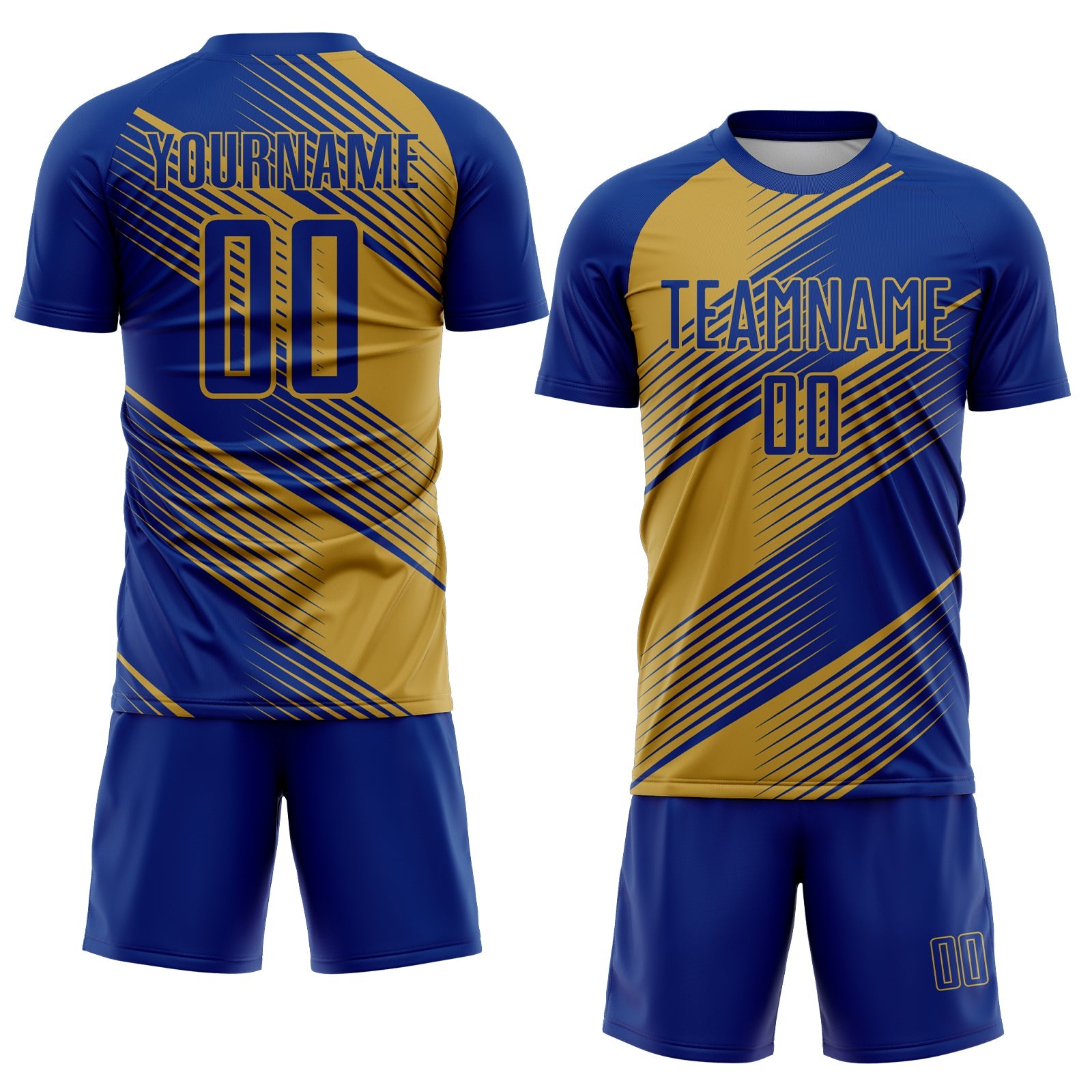 Custom Royal Old Gold Line Sublimation Soccer Uniform Jersey view 2