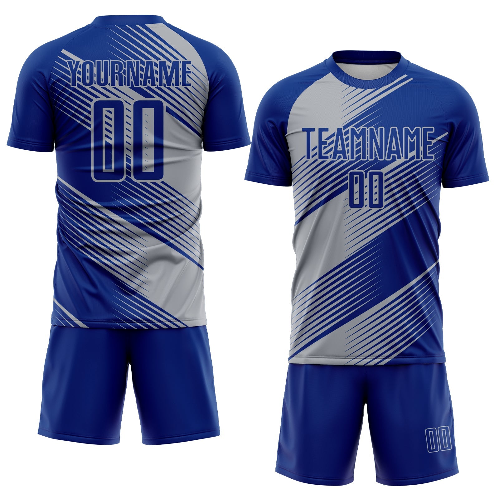 Custom Royal Gray Line Sublimation Soccer Uniform Jersey view 2