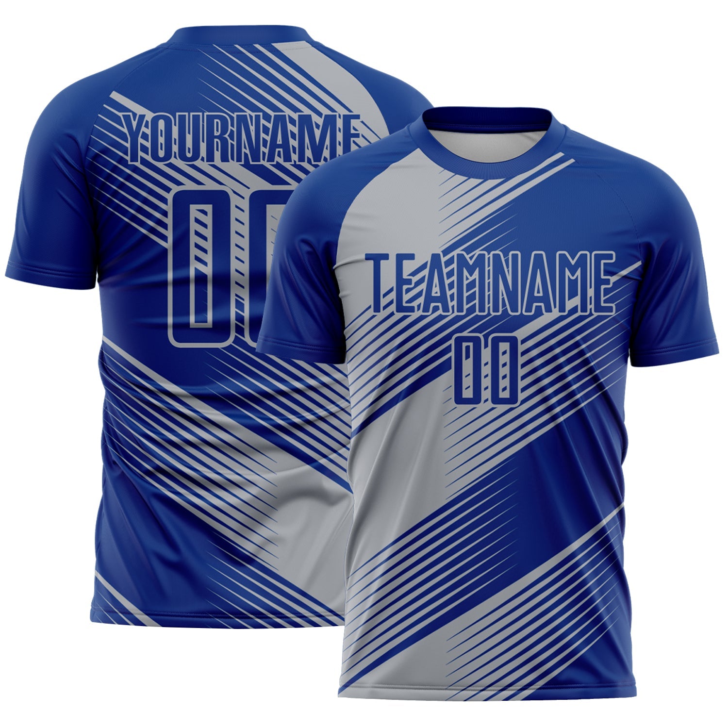 Custom Royal Gray Line Sublimation Soccer Uniform Jersey - Main View
