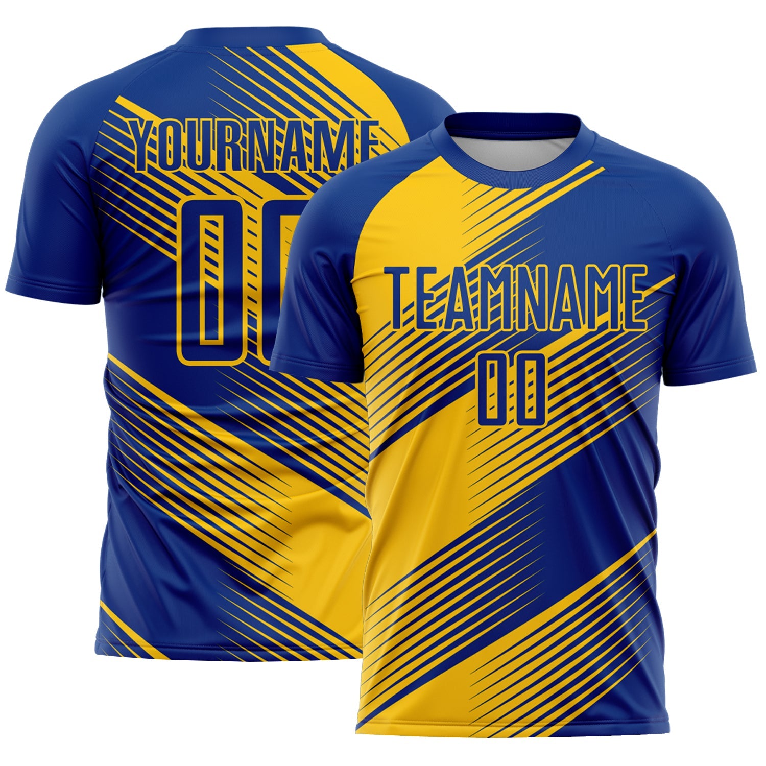 Custom Royal Yellow Line Sublimation Soccer Uniform Jersey - Main View