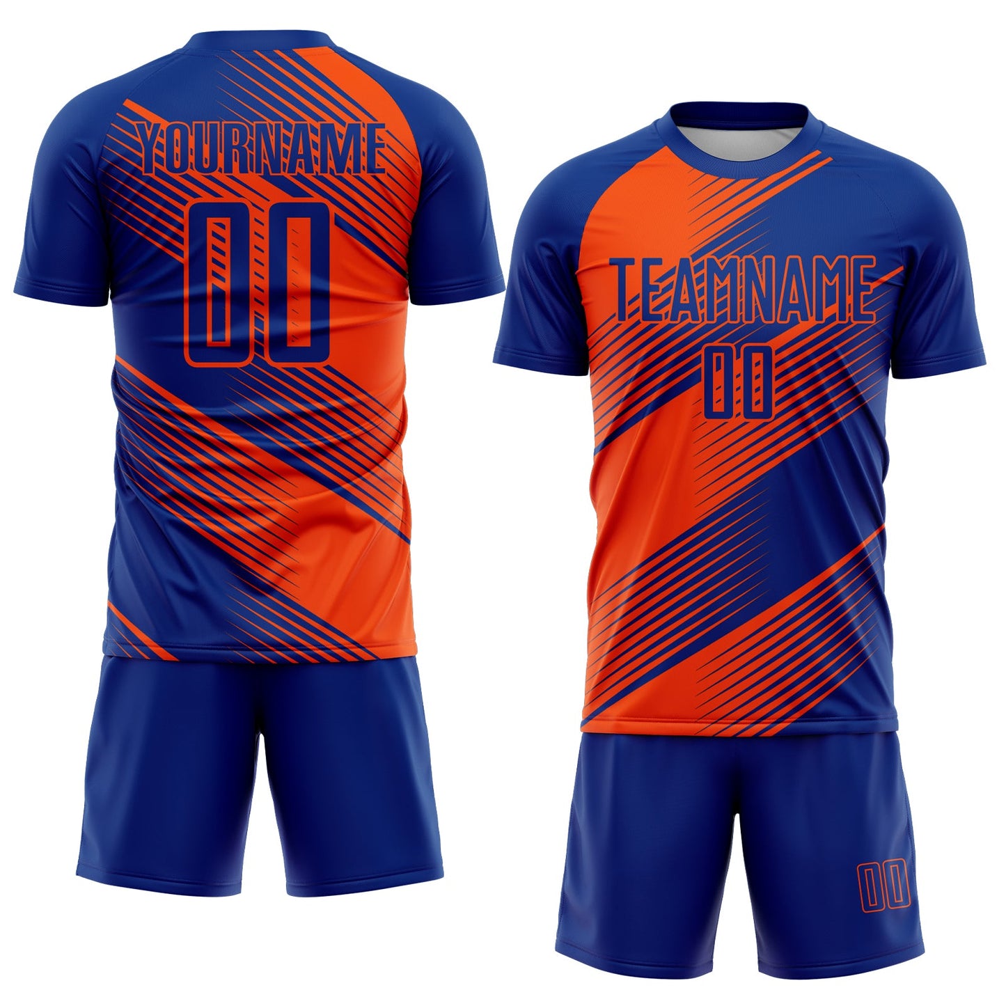 Custom Royal Orange Line Sublimation Soccer Uniform Jersey view 2