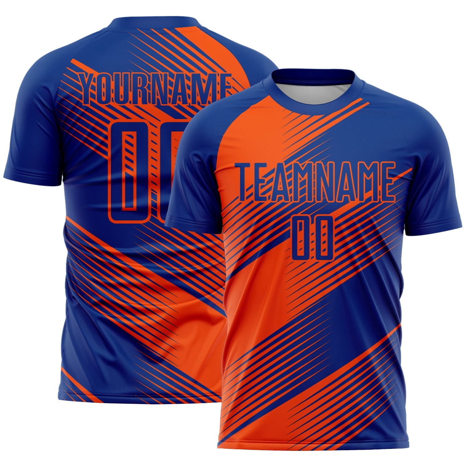 Custom Royal Orange Line Sublimation Soccer Uniform Jersey - Main View