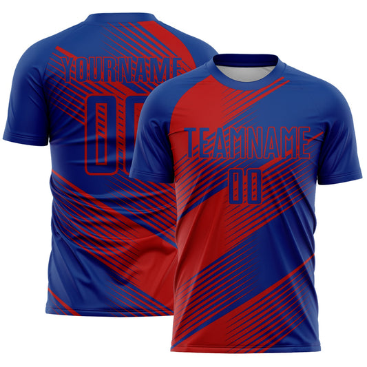 Custom Royal Red Line Sublimation Soccer Uniform Jersey - Main View