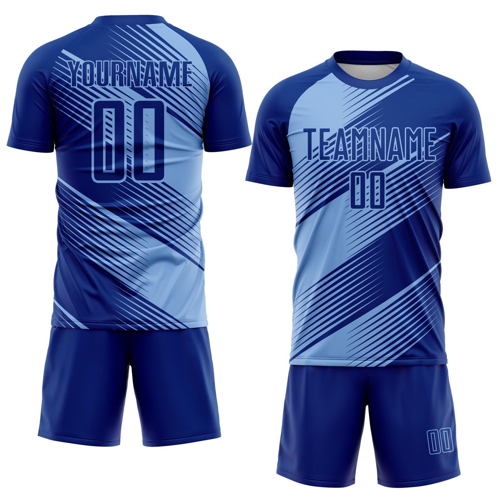 Custom Royal Light Blue Line Sublimation Soccer Uniform Jersey view 2