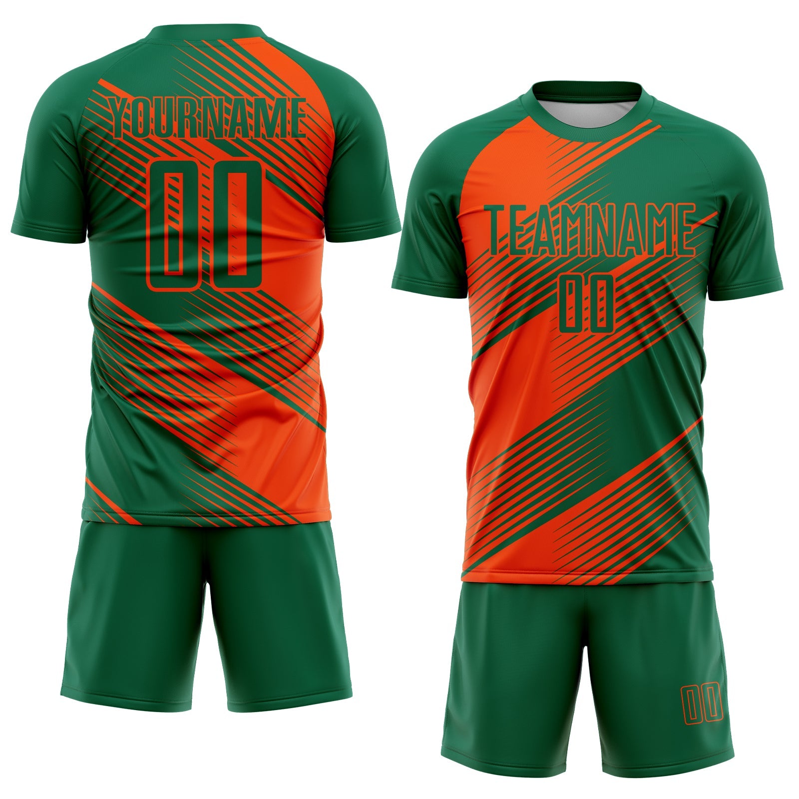 Custom Kelly Green Orange Line Sublimation Soccer Uniform Jersey view 2