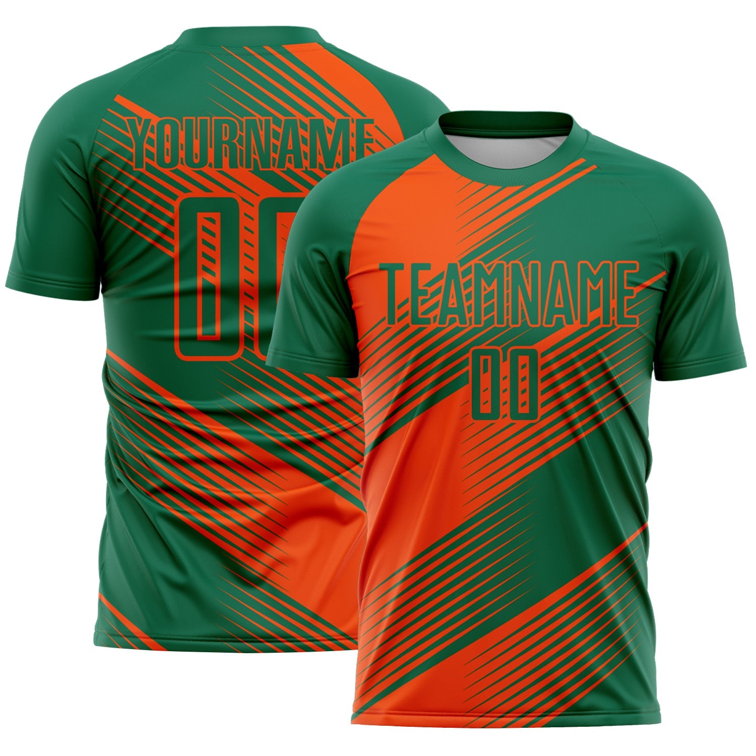 Custom Kelly Green Orange Line Sublimation Soccer Uniform Jersey - Main View