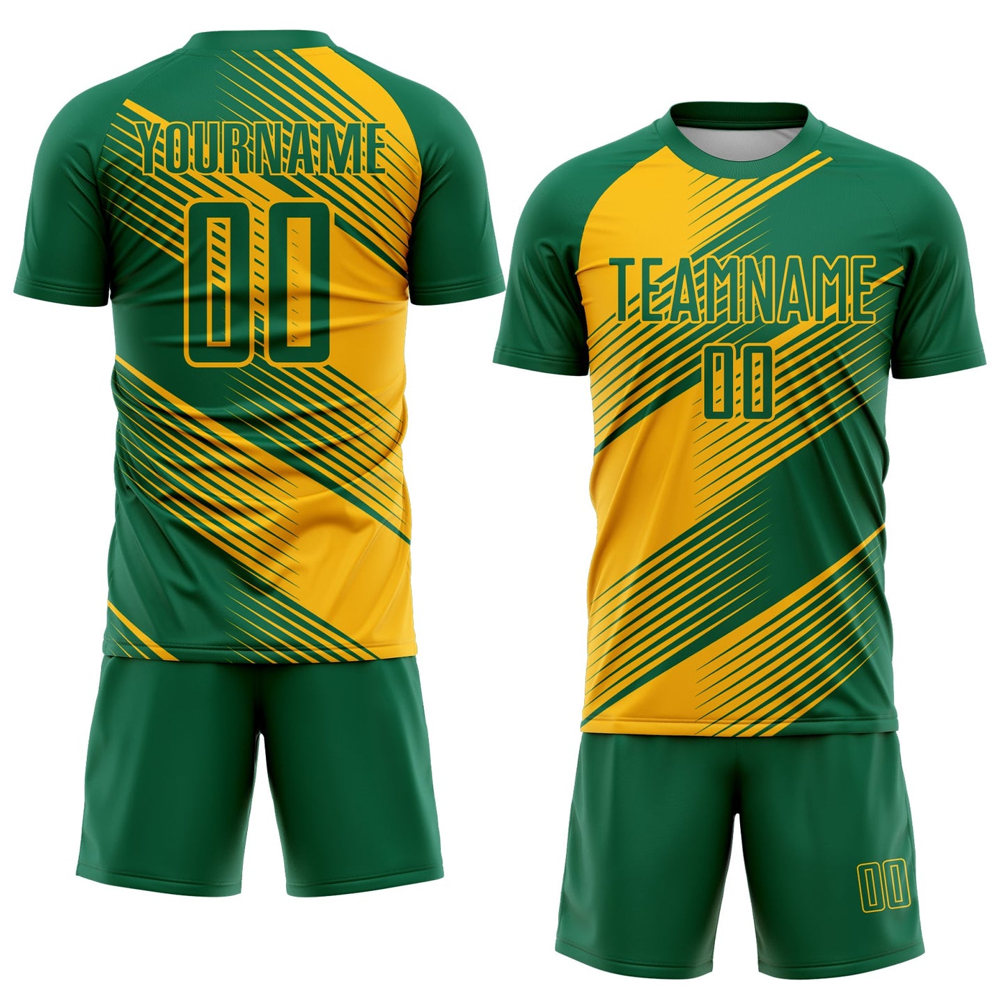 Custom Kelly Green Gold Line Sublimation Soccer Uniform Jersey view 2
