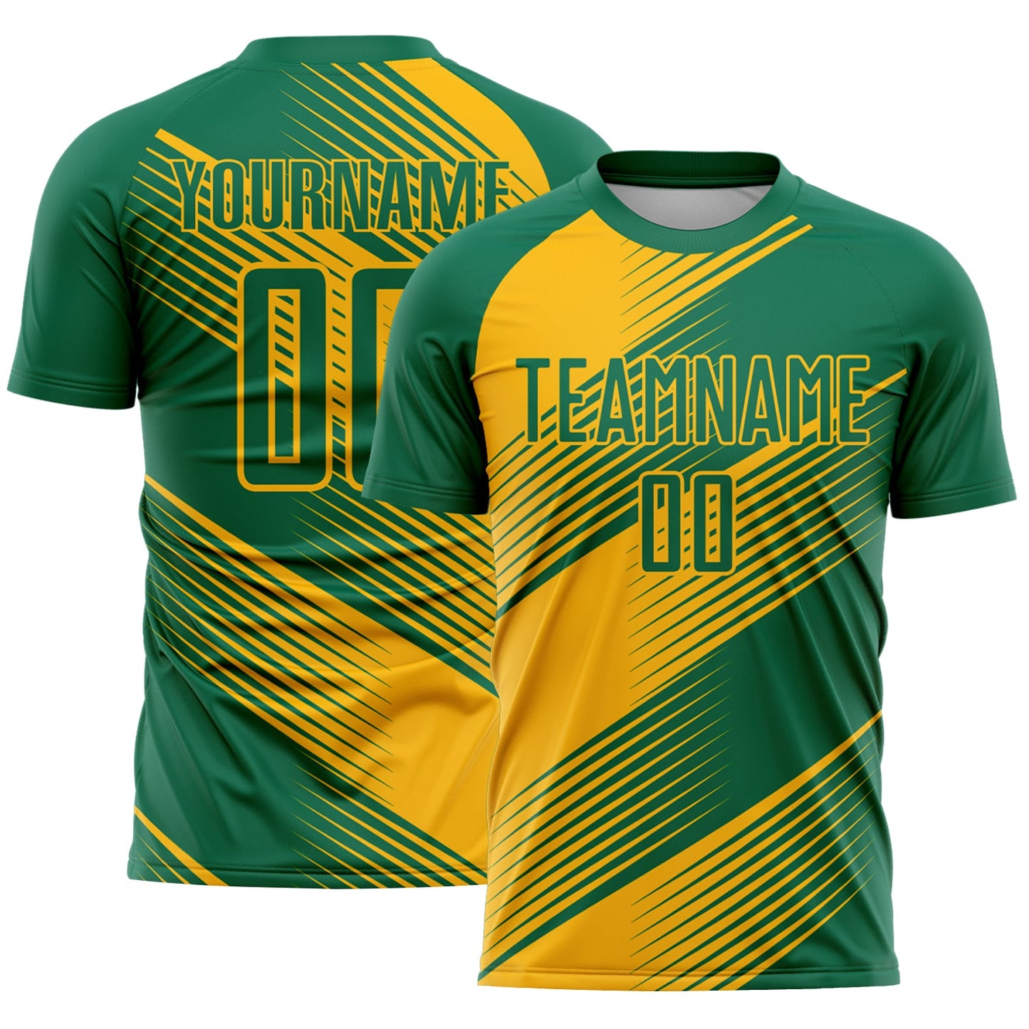 Custom Kelly Green Gold Line Sublimation Soccer Uniform Jersey - Main View