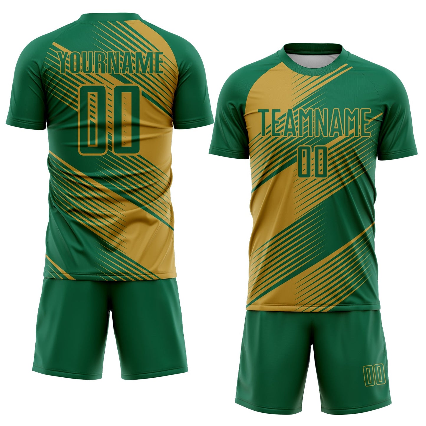 Custom Kelly Green Old Gold Line Sublimation Soccer Uniform Jersey view 2