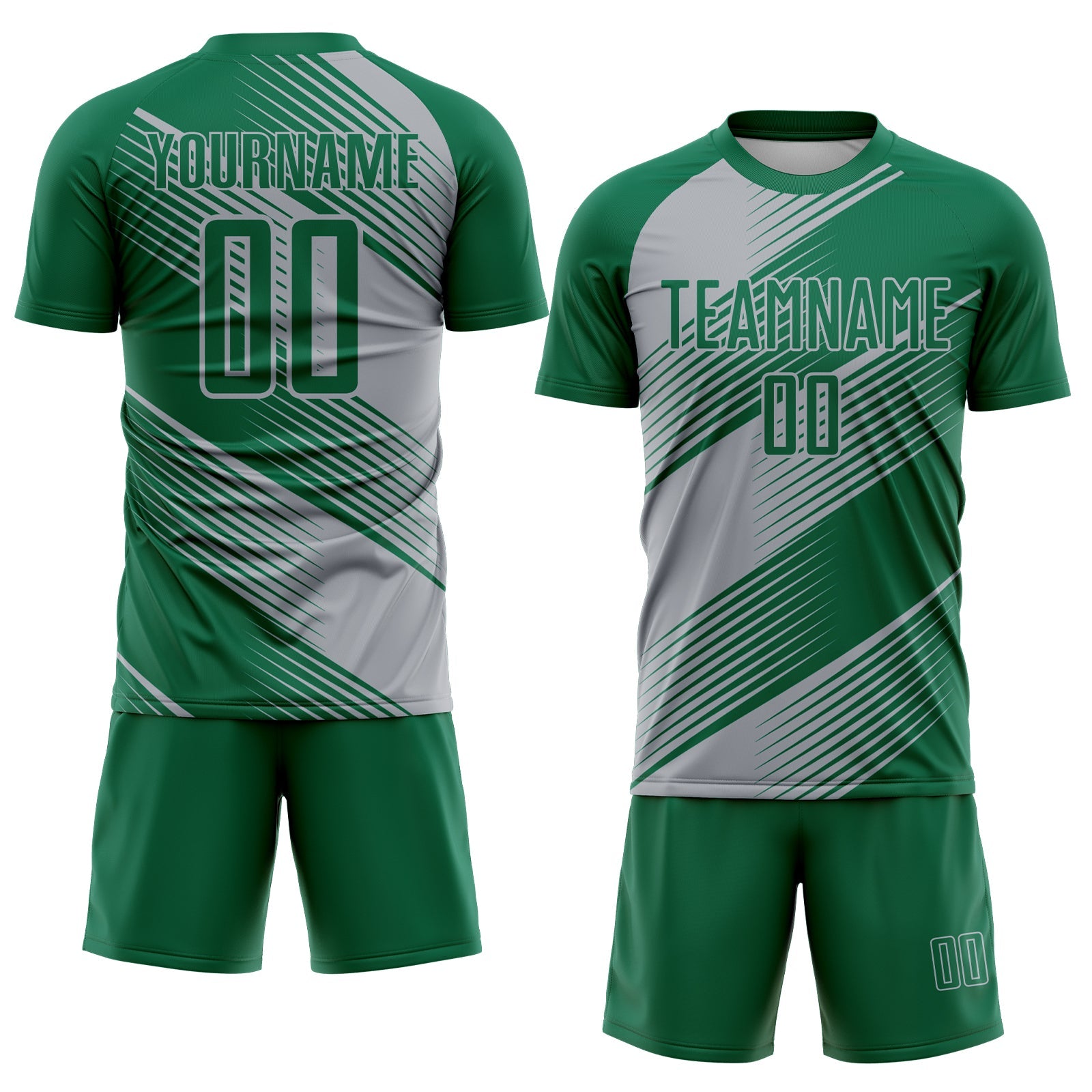 Custom Kelly Green Gray Line Sublimation Soccer Uniform Jersey view 2